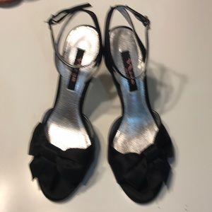 Black Satin Open Toe Bow Sandals